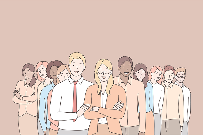 함께 일하는 다양한 동료들의 모습을 표현항 일러스트